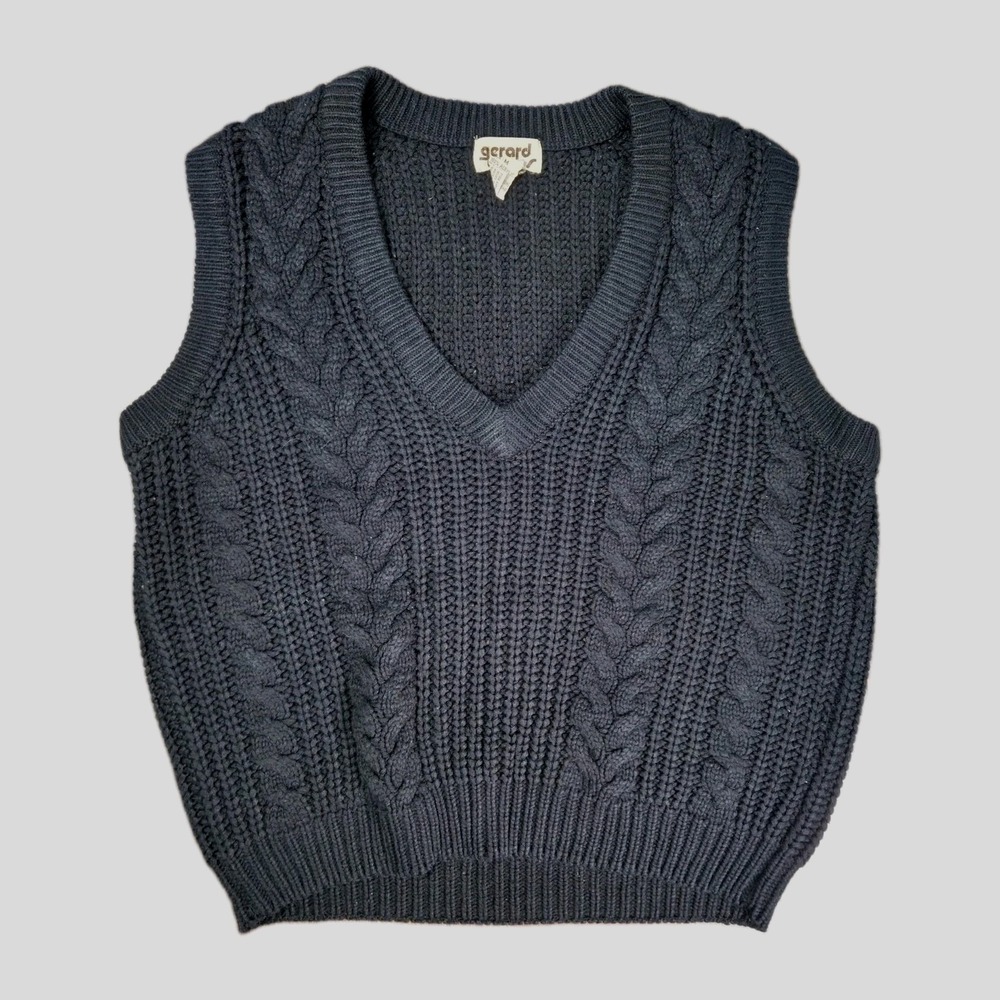 Vintage Gerard Chunky Cable-Knit Dark Navy Blue Preppy Sweater Vest Mens  Med